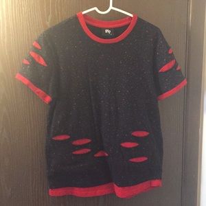 Red Short-Sleeved Shirt With Tears